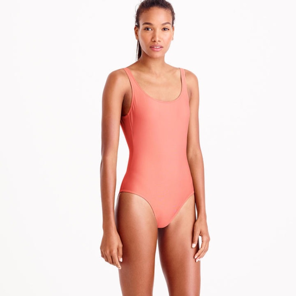 JCrew deep back plunge one piece swimsuit in coral